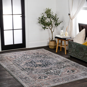 Alacati Ogee Medallion Washable Area Rug